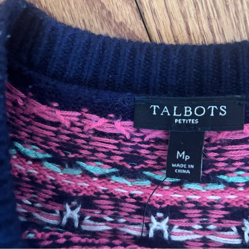 NWT Talbots Falling Snow Fair Isle Lambswool Blend Cardigan MP Preppy Nordic - Picture 5 of 11
